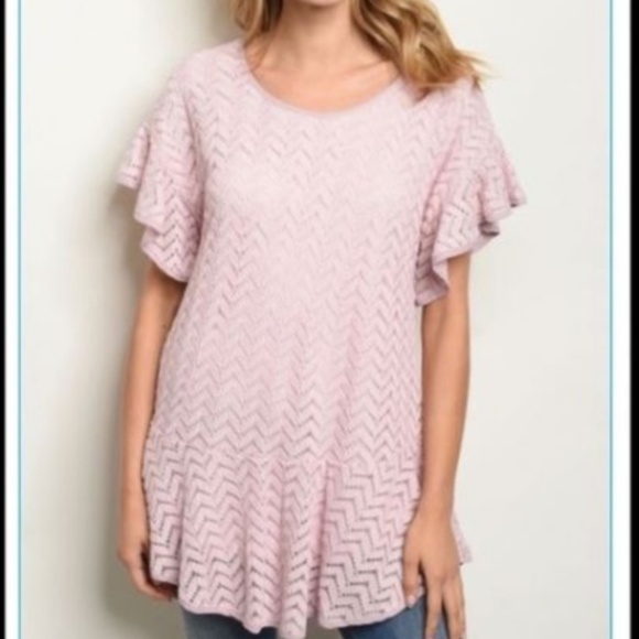 Women’s entro Crochet Short Sleeve Hi Lo Top in Tea Rose sz small - Picture 2 of 5